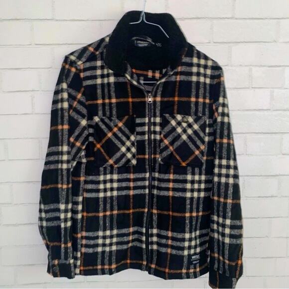 WESC Stockholm Sweden Liam Unisex Shirt Jacket Plaid Black Zip Men M Women L - Picture 2 of 15
